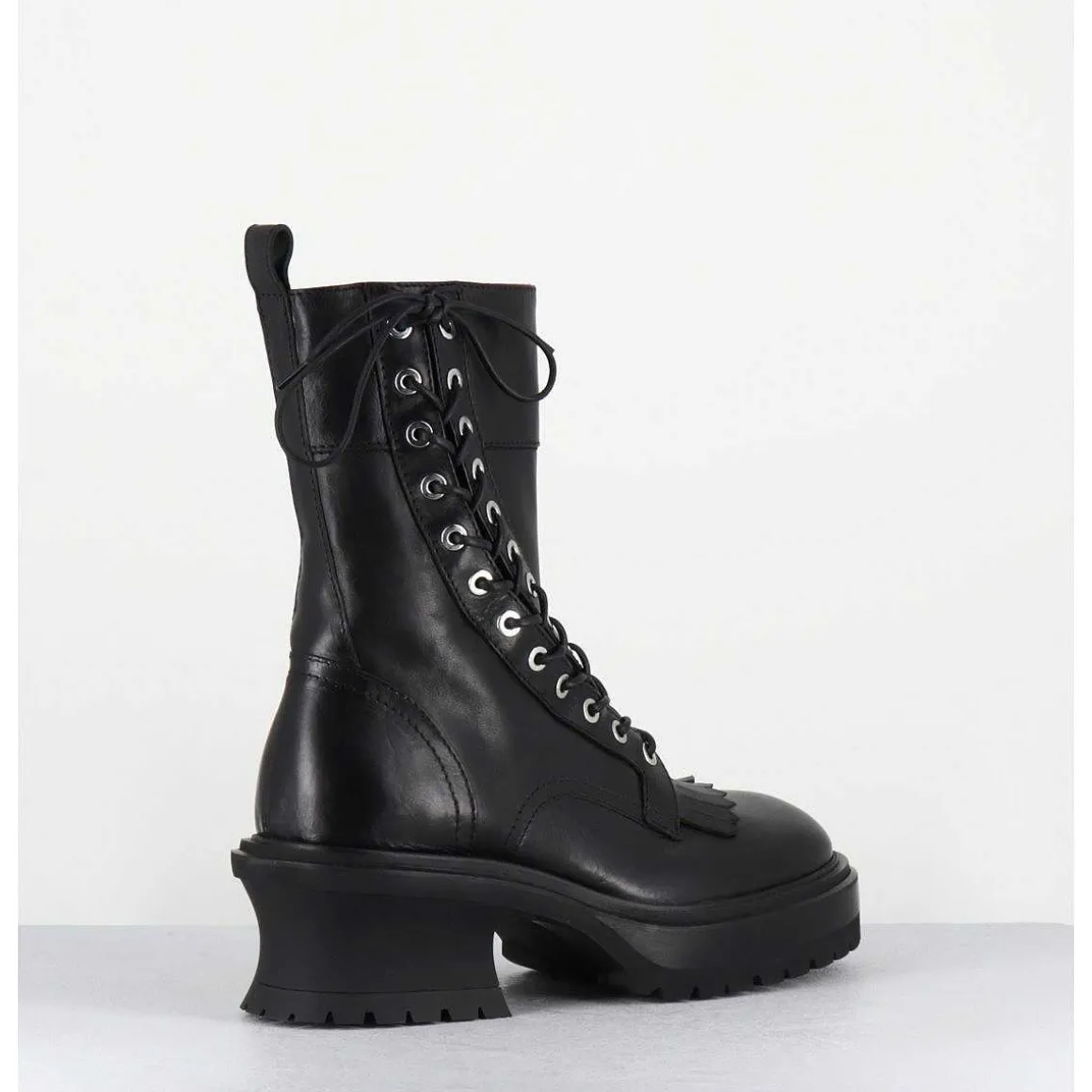 Boots En Cuir Noir Corset Semelle Epaisse - Caro Nero
