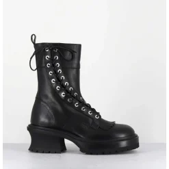 Boots En Cuir Noir Corset Semelle Epaisse - Caro Nero