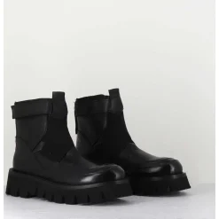 Boots En Cuir Noir Crantees - Smile07 Nero