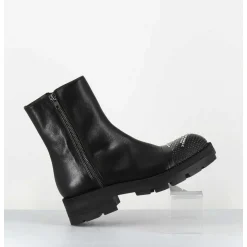 Boots En Cuir Noir Double Zip & Bout Cloute - Brando Siena Nero