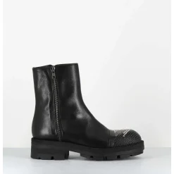 Boots En Cuir Noir Double Zip & Bout Cloute - Brando Siena Nero