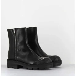 Boots En Cuir Noir Double Zip & Bout Cloute - Brando Siena Nero