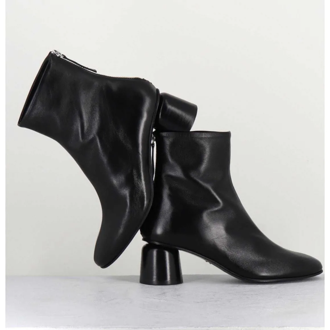 Boots En Cuir Noir Petit Talon 60S - Anya13 Baron Nero