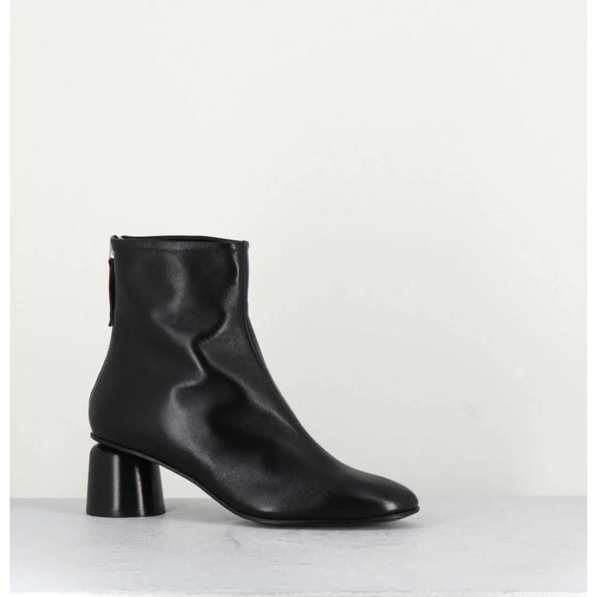Boots En Cuir Noir Petit Talon 60S - Anya13 Baron Nero
