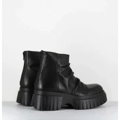 Boots En Cuir Noir Plisse Semelle Epaisse - Gant Glove Nero