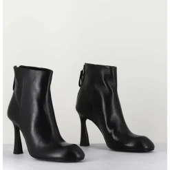 Boots En Cuir Noir Talon Haut - M6390 Nero