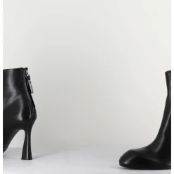 Boots En Cuir Noir Talon Haut - M6390 Nero