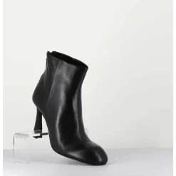 Boots En Cuir Noir Talon Haut - M6390 Nero
