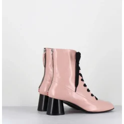 Boots En Cuir Rose Poudre A Lacets Noir Talon Geometrique - Dani14 Glaze Rosa