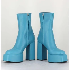 Boots En Cuir Souple Bleu Turquoise - Iara Mok Ash