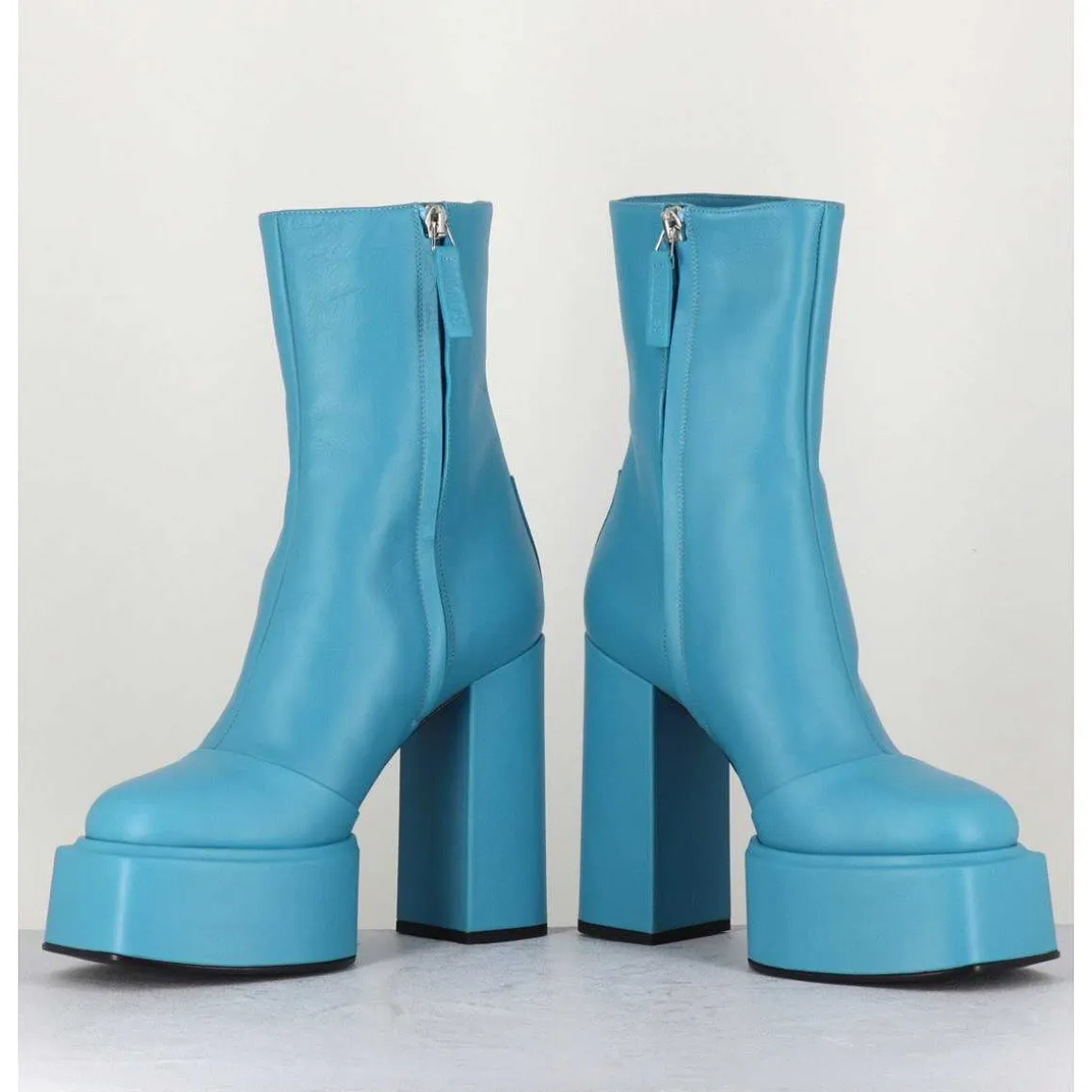 Boots En Cuir Souple Bleu Turquoise - Iara Mok Ash