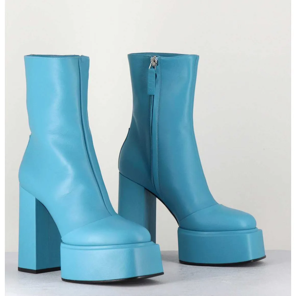 Boots En Cuir Souple Bleu Turquoise - Iara Mok Ash