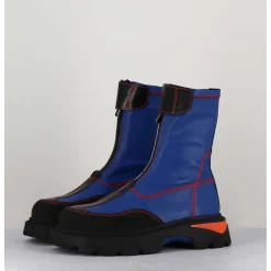Boots En Cuir Stretch Bleu Cobalt & Orange - Danica Blue Boots