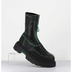 Boots En Cuir Stretch Noir & Vert - Danica Raven Black