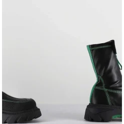 Boots En Cuir Stretch Noir & Vert - Danica Raven Black