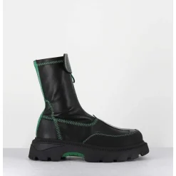 Boots En Cuir Stretch Noir & Vert - Danica Raven Black