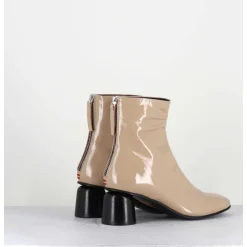 Boots En Cuir Vernis Beige Petit Talon 60S - Anya13 Incenso