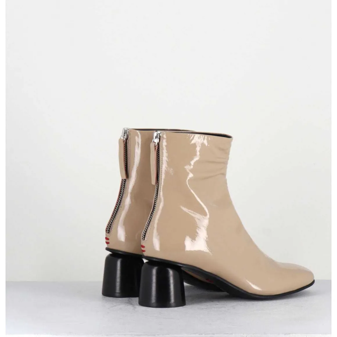 Boots En Cuir Vernis Beige Petit Talon 60S - Anya13 Incenso
