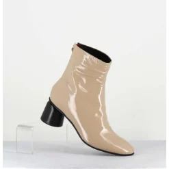 Boots En Cuir Vernis Beige Petit Talon 60S - Anya13 Incenso