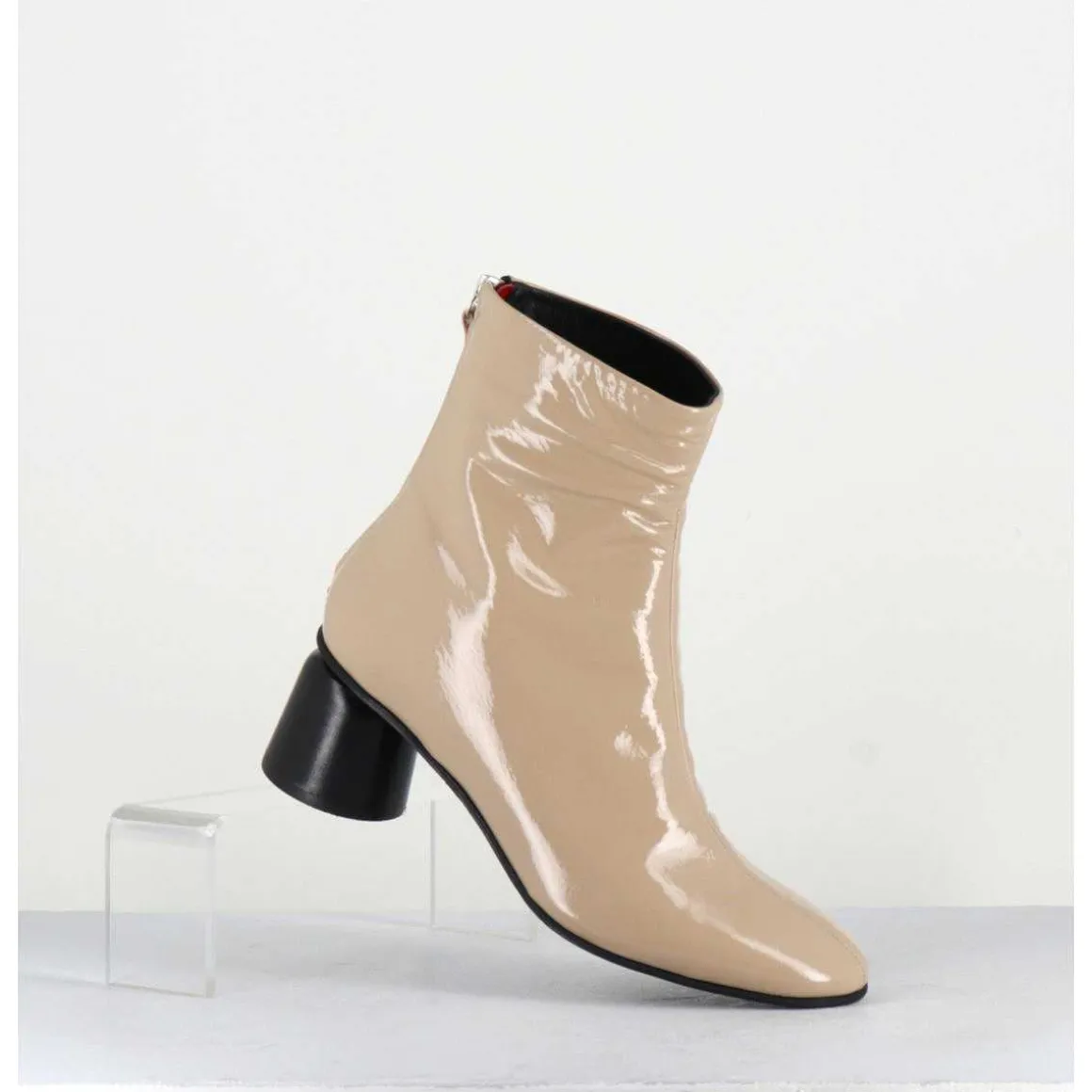 Boots En Cuir Vernis Beige Petit Talon 60S - Anya13 Incenso