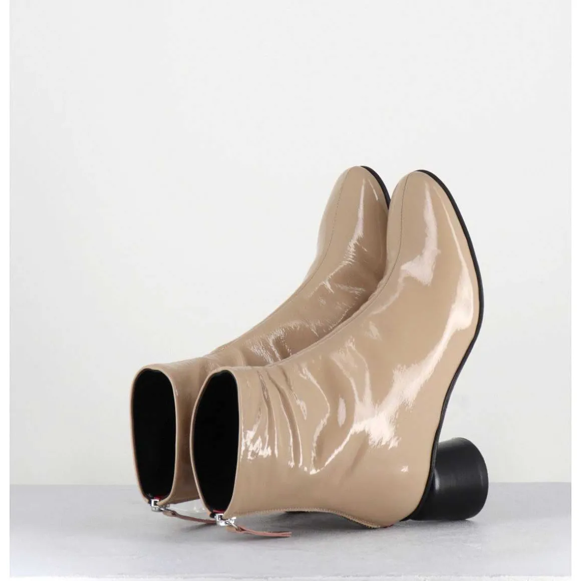 Boots En Cuir Vernis Beige Petit Talon 60S - Anya13 Incenso
