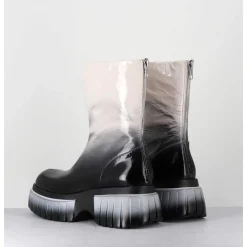 Boots En Cuir Vernis Degrade Blanc/Noir Semelle Epaisse - Melia3 Cindy Tofu