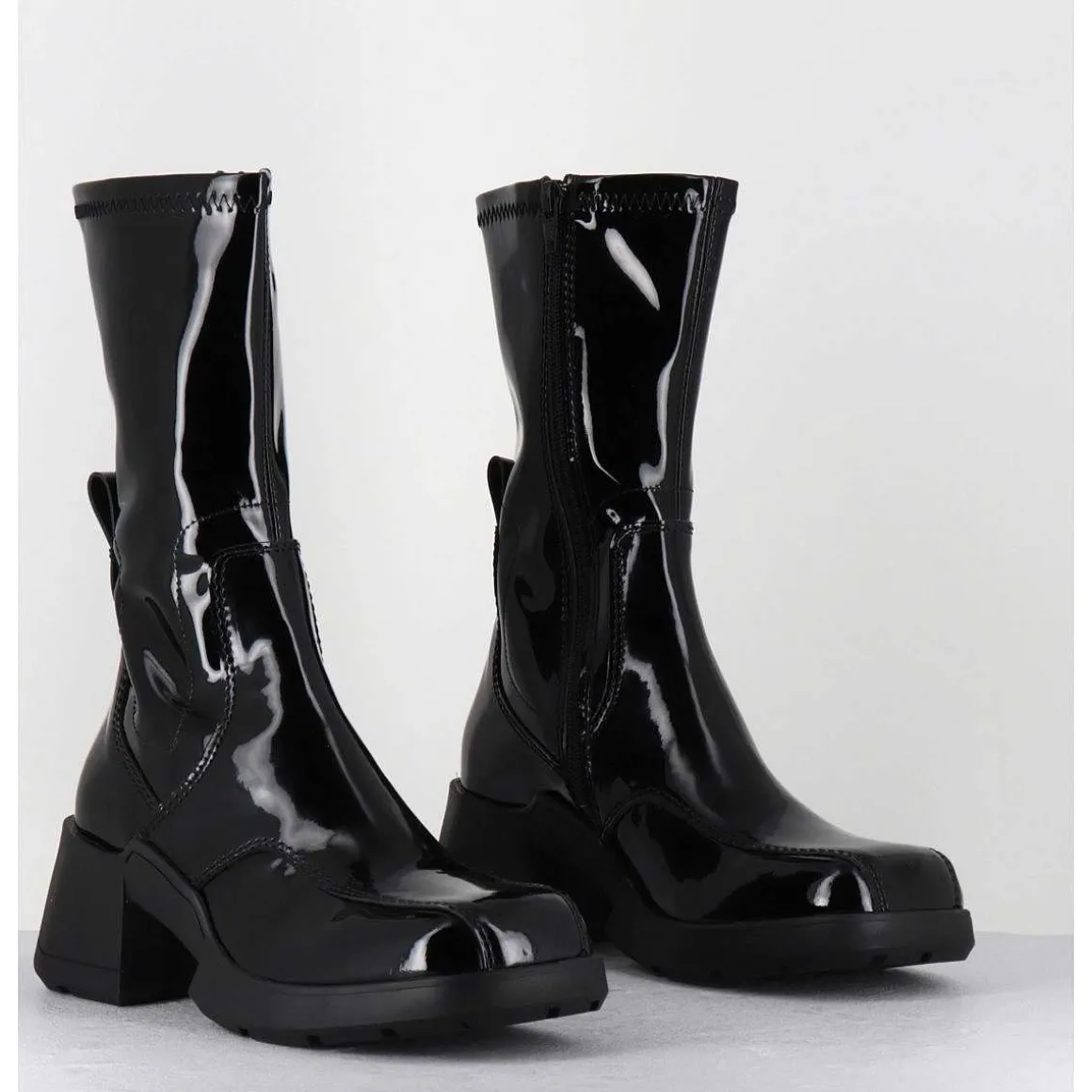 Boots En Cuir Vernis Noir Look 90S - Viken Black Patent