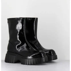 Boots En Cuir Vernis Noir Semelle Epaisse - Melia2 Cindy Nero