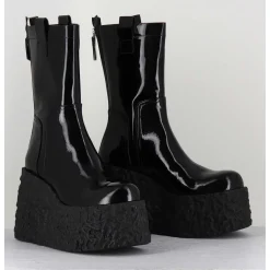 Boots En Cuir Vernis Noir Compensees - Lava Bootie Nero