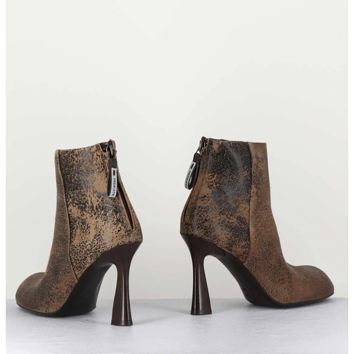 Boots En Cuir Vieilli Marron Talon Haut - M6390 Moro