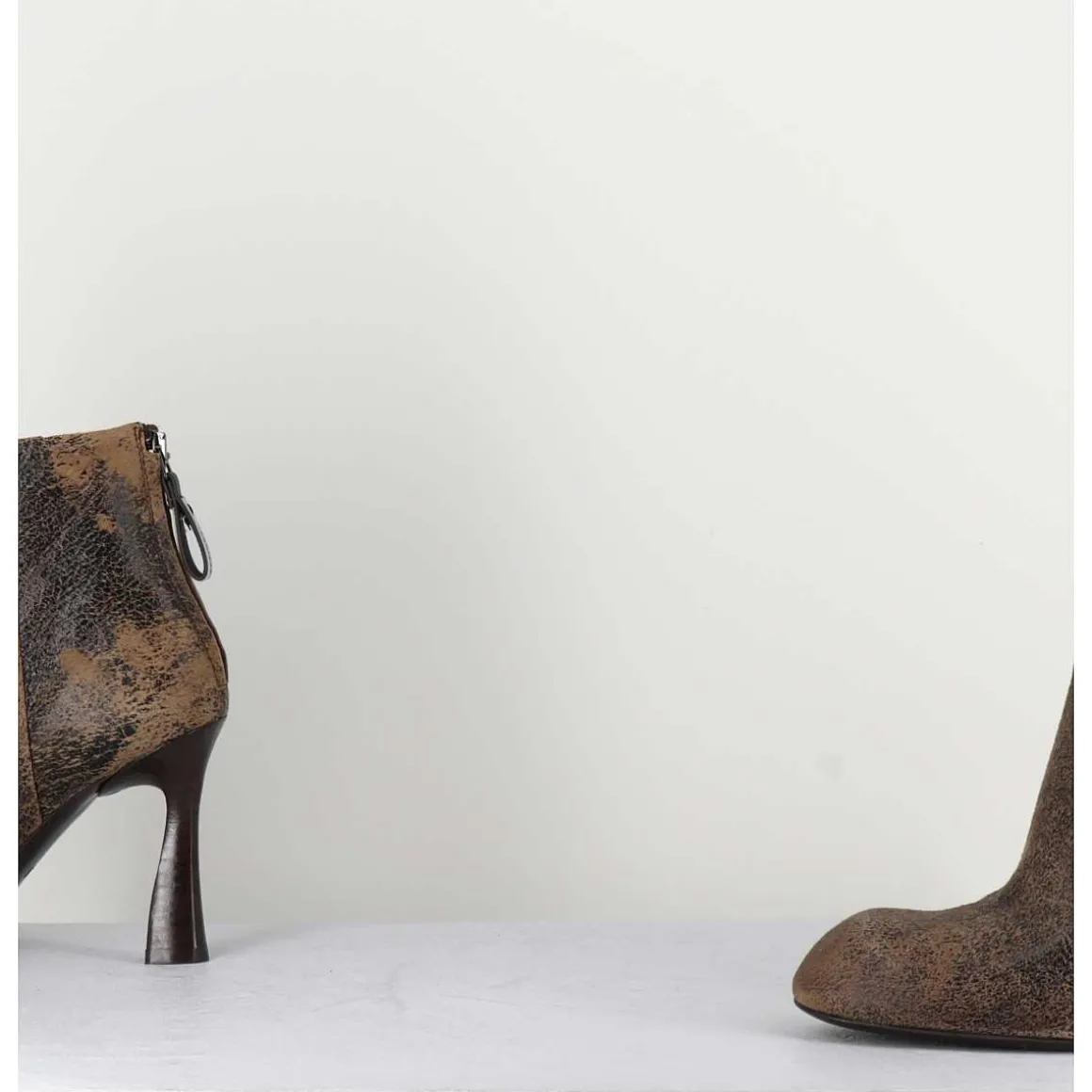 Boots En Cuir Vieilli Marron Talon Haut - M6390 Moro