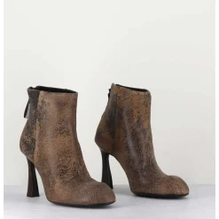Boots En Cuir Vieilli Marron Talon Haut - M6390 Moro