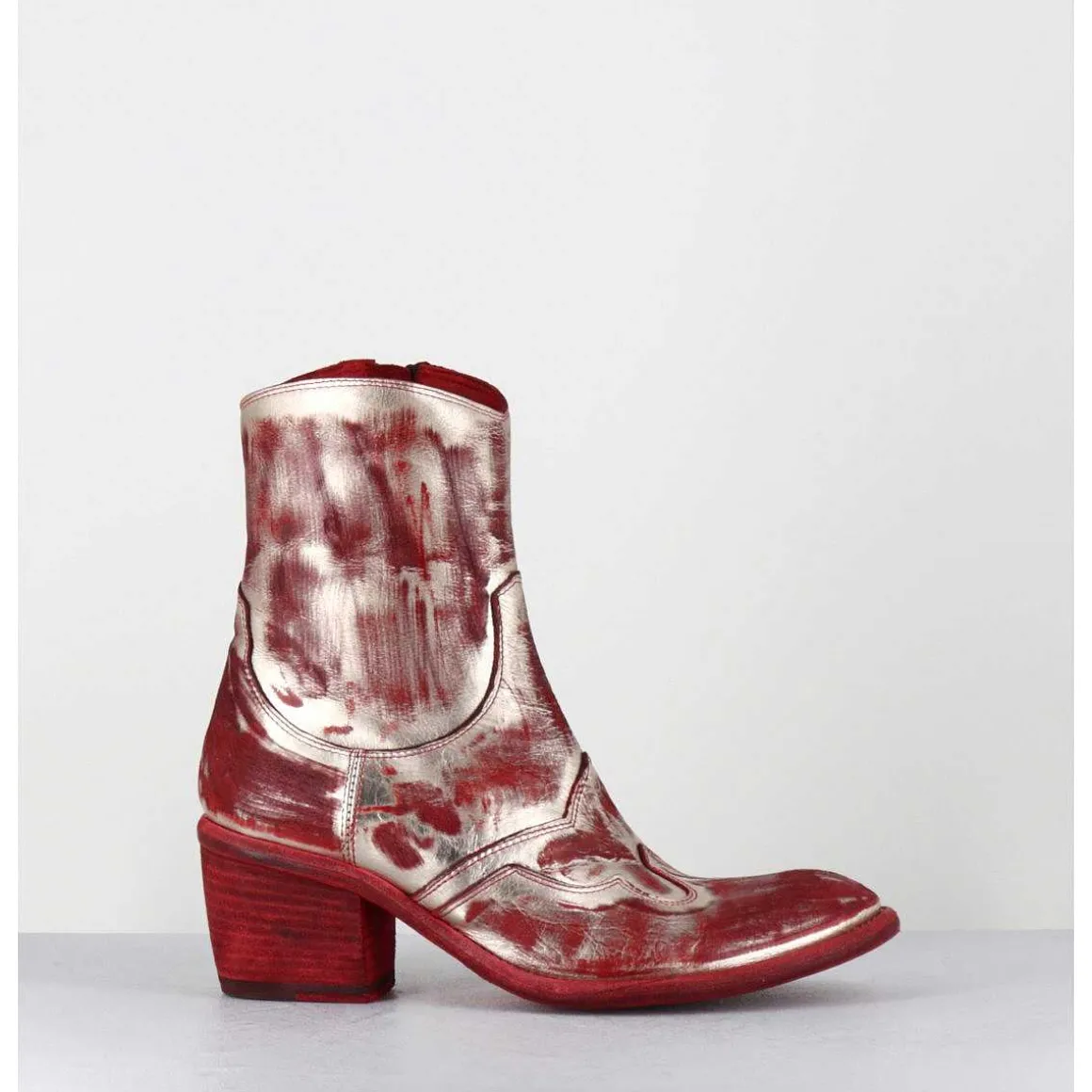 Boots Esprit Santiags En Cuir Rouge & Metal Or - 3226 Platino Rosso