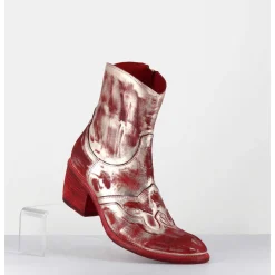 Boots Esprit Santiags En Cuir Rouge & Metal Or - 3226 Platino Rosso