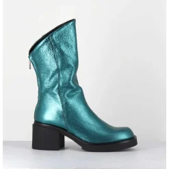 Boots Legeres Esprit Biker En Cuir Metallise Bleu - Yama Laminato Petrolio