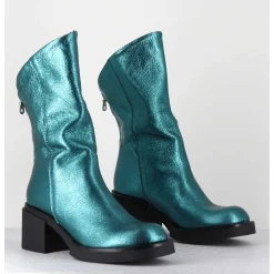Boots Legeres Esprit Biker En Cuir Metallise Bleu - Yama Laminato Petrolio