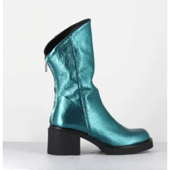 Boots Legeres Esprit Biker En Cuir Metallise Bleu - Yama Laminato Petrolio