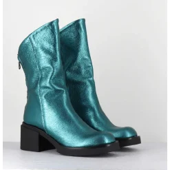Boots Legeres Esprit Biker En Cuir Metallise Bleu - Yama Laminato Petrolio