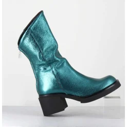 Boots Legeres Esprit Biker En Cuir Metallise Bleu - Yama Laminato Petrolio