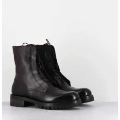 Boots Plates A Lacets En Cuir Marron Vieilli - Camil 70022 Teak