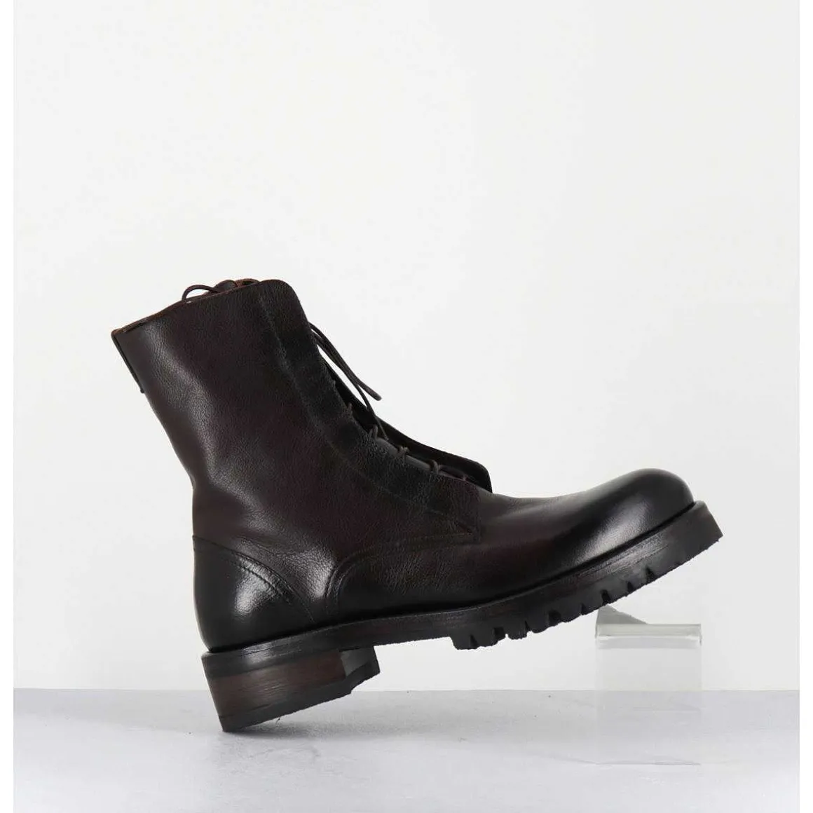 Boots Plates A Lacets En Cuir Marron Vieilli - Camil 70022 Teak