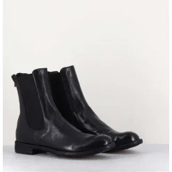 Boots Plates En Cuir Bleu Marine, Elastique & Bout Fleuri - Lexikon099 Navy