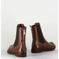 Boots Plates En Cuir Marron, Elastique & Bout Fleuri - Lexikon099 Tabacco