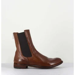 Boots Plates En Cuir Marron, Elastique & Bout Fleuri - Lexikon099 Tabacco