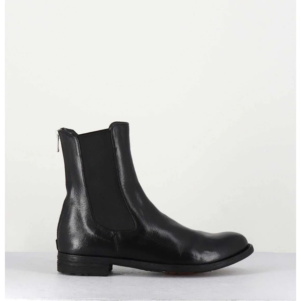 Boots Plates En Cuir Noir & Elastique - Lexikon073 Nero