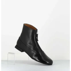 Boots Plates En Cuir Souple Noir A Zip - Maria Black Nappa