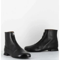 Boots Plates En Cuir Souple Noir A Zip - Maria Black Nappa
