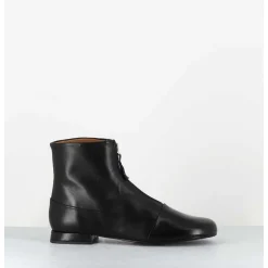 Boots Plates En Cuir Souple Noir A Zip - Maria Black Nappa
