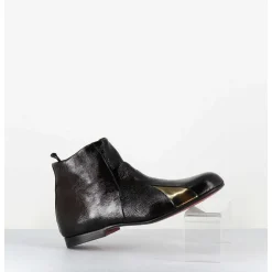 Boots Plates En Cuir Vernis Souple Marron & Dore - 60464 Moro Lamin Oro