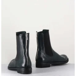 Boots Plates En Cuir Vert Sombre, Elastique & Bout Fleuri - Lexikon099 Frenchlover